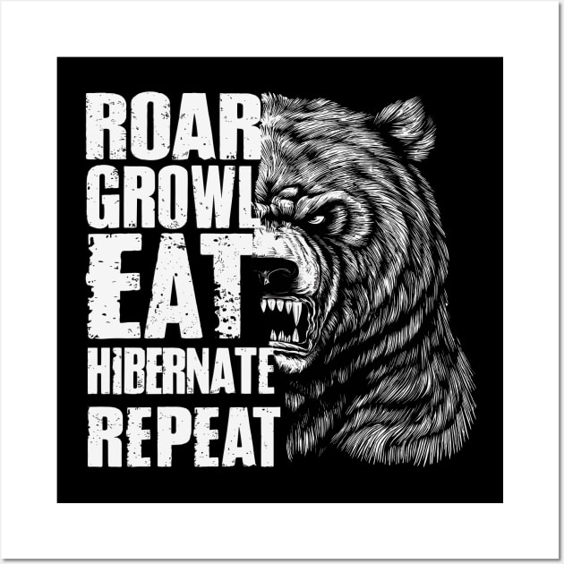 Roar Growl Eat Hibernate Repeat Funny Grizzly Bear Design Wall Art by TF Brands